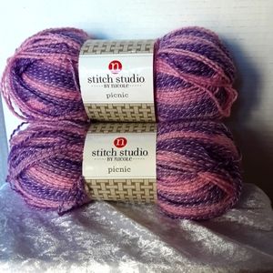 Set Of 2 skeins of Stitch Studio By Nicole Picnic Yarn RASPBERRY